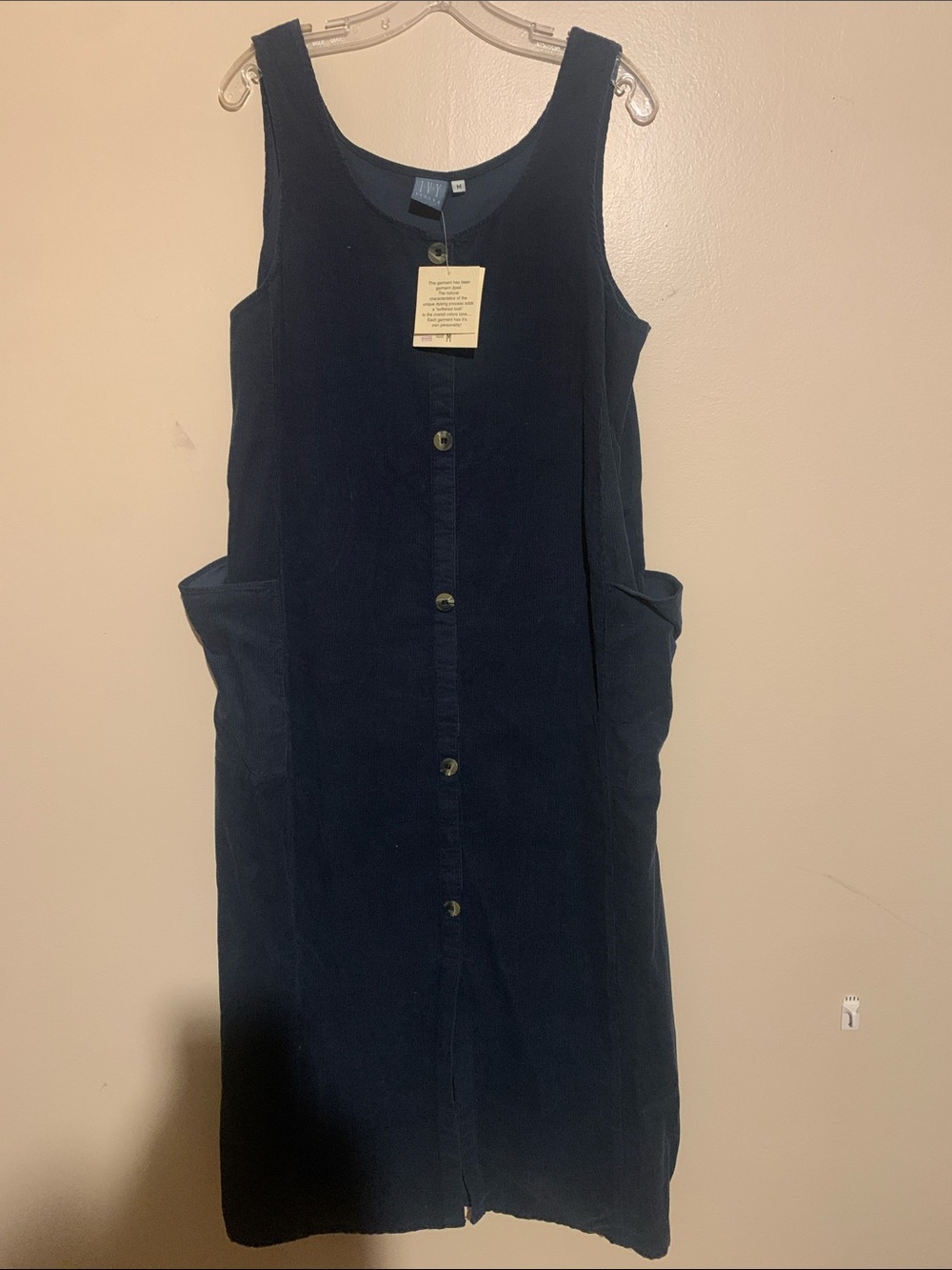 Navy Corduroy Button-Front Women's Dress Vintage